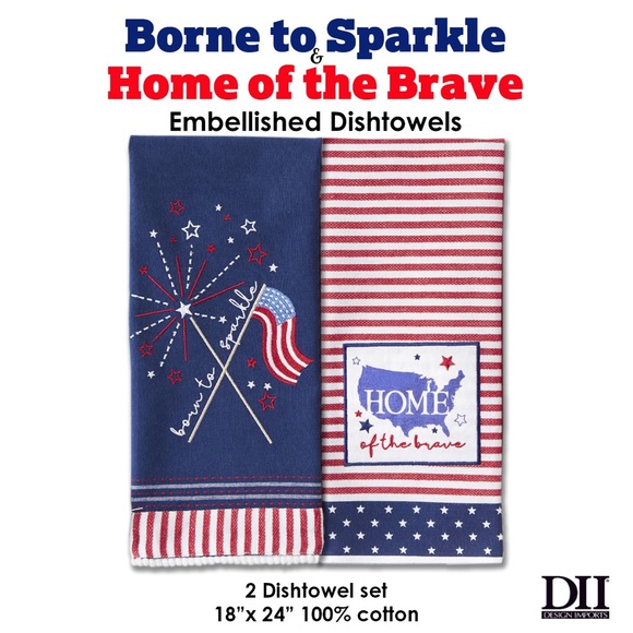 Design Imports Other - Borne to Sparkle & Home of the Brave Embellished Dishtowels ~ USA Patriotic